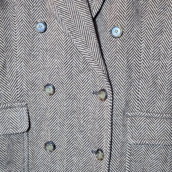 Ralph Lauren Double-Breasted Herringbone Coat 14 Tan Multi Wool Academia NWT - Picture 5 of 13